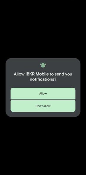 Image of the IBKR mobile allow notifications popup for android phone